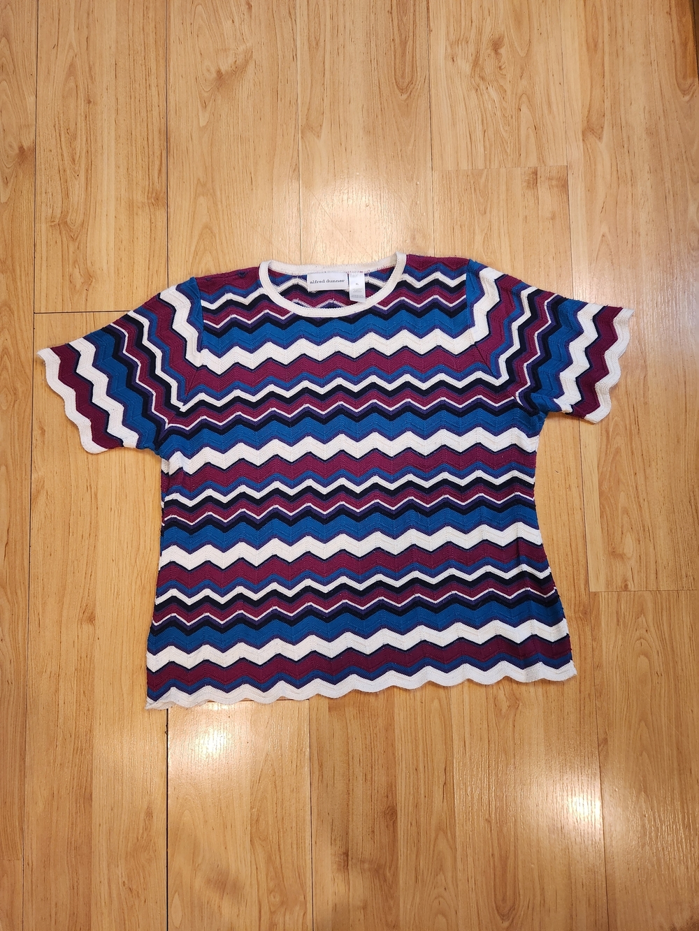 Alfred Dunner XL Chevron Zigzag Knit Top Short Sleeve Sweater Made in USA